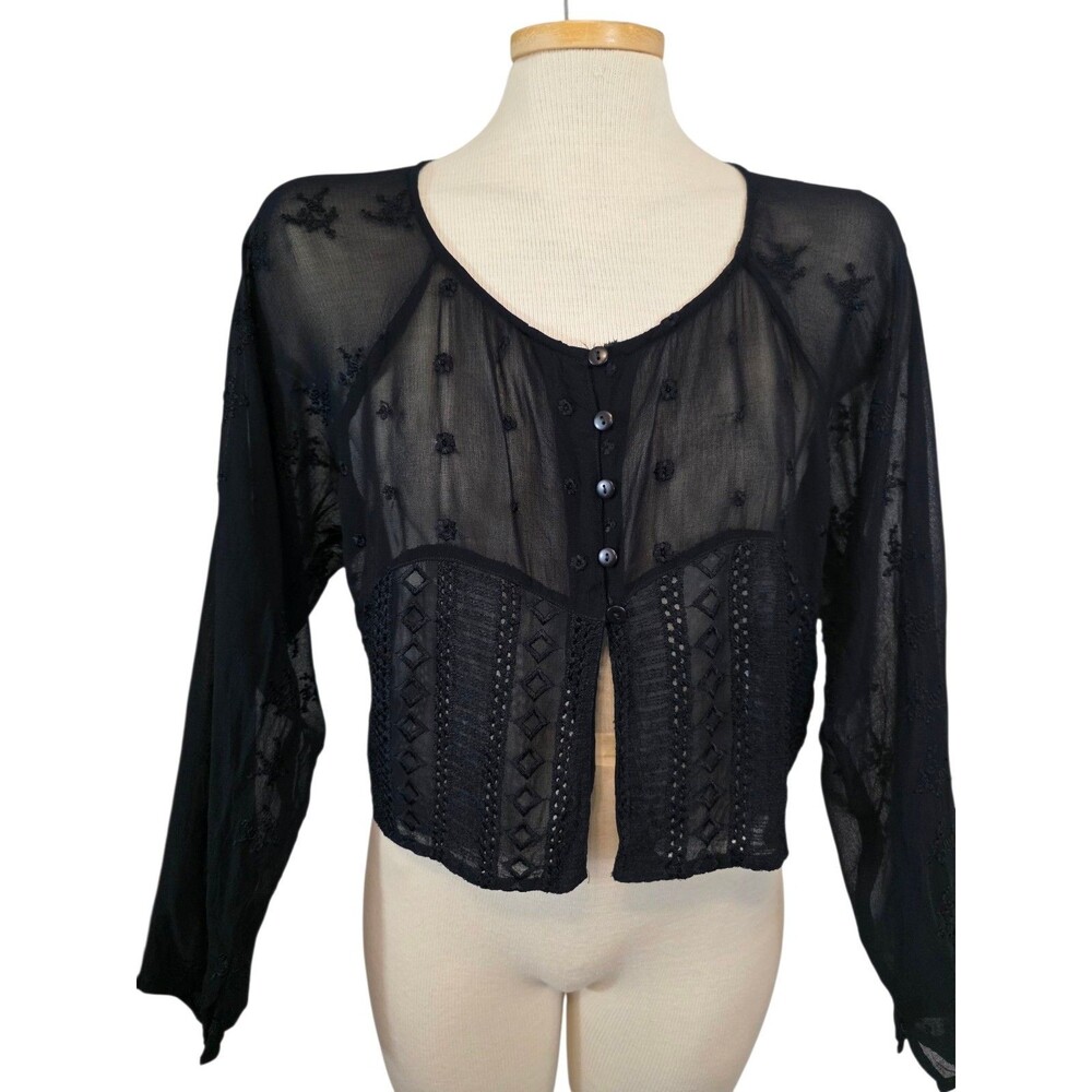 Juncture Top Womans Large Black Y2K Sheer Embroidered Witchy Whimsigoth Vamp